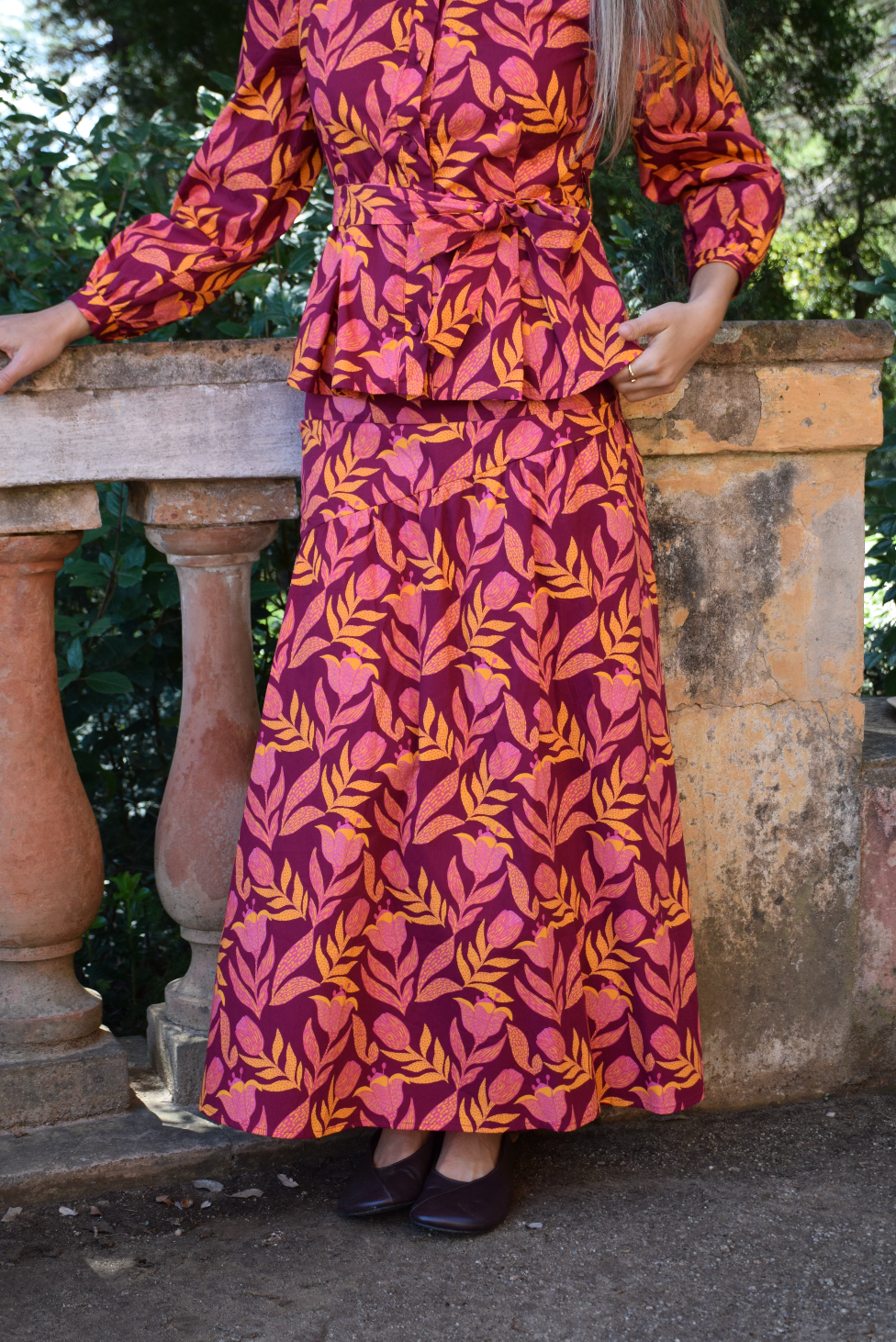 Jupe Beth Fleurs Bordeaux