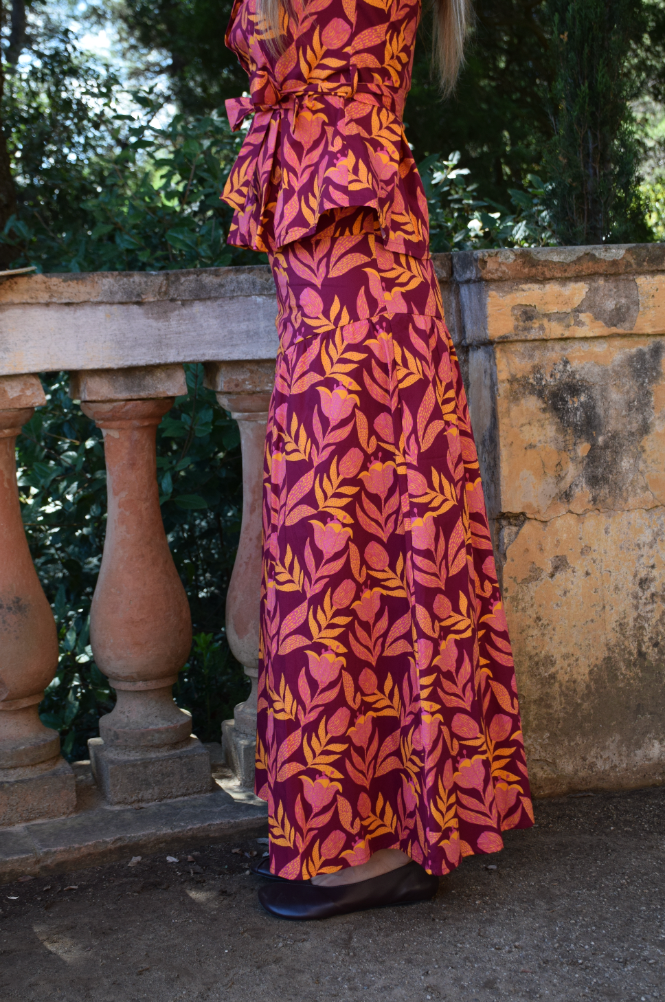 Jupe Beth Fleurs Bordeaux