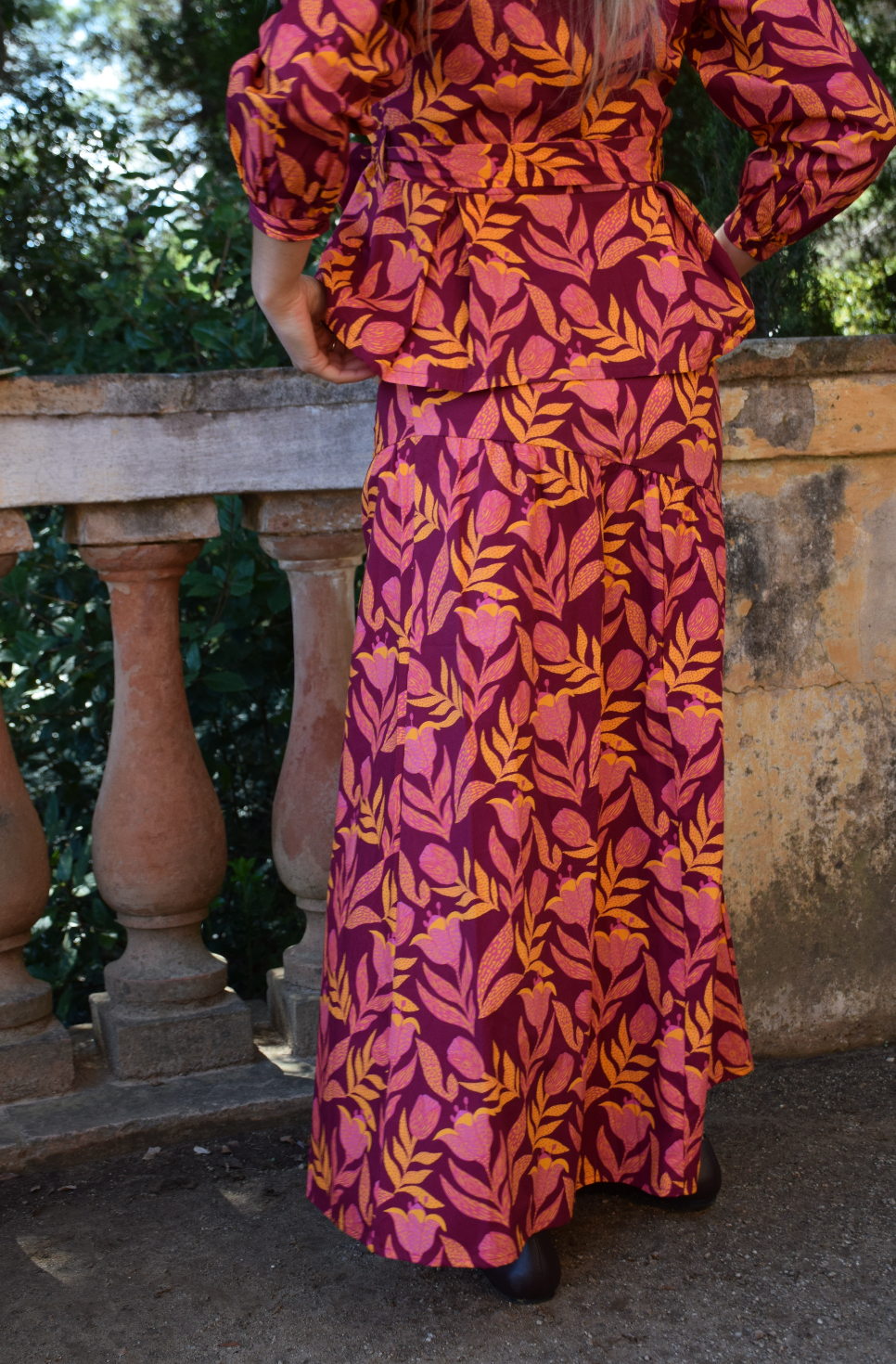 Jupe Beth Fleurs Bordeaux