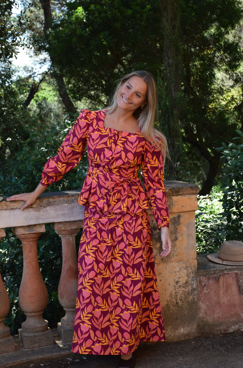 Jupe Beth Fleurs Bordeaux