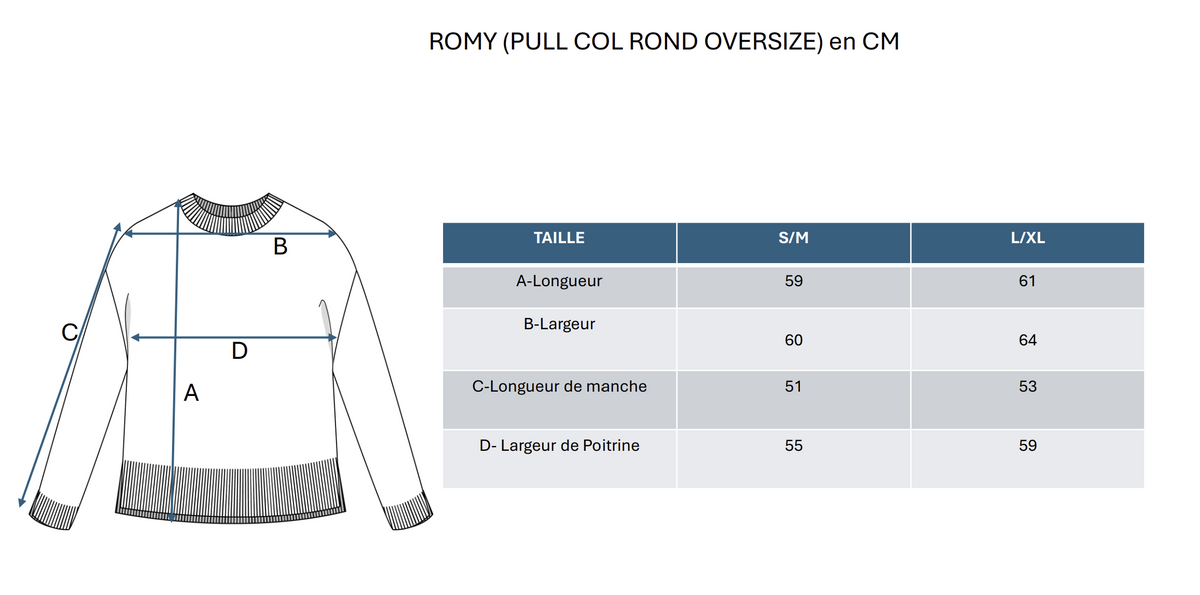 Pull Col Rond Oversize Romy - Bleu Marine - Femme