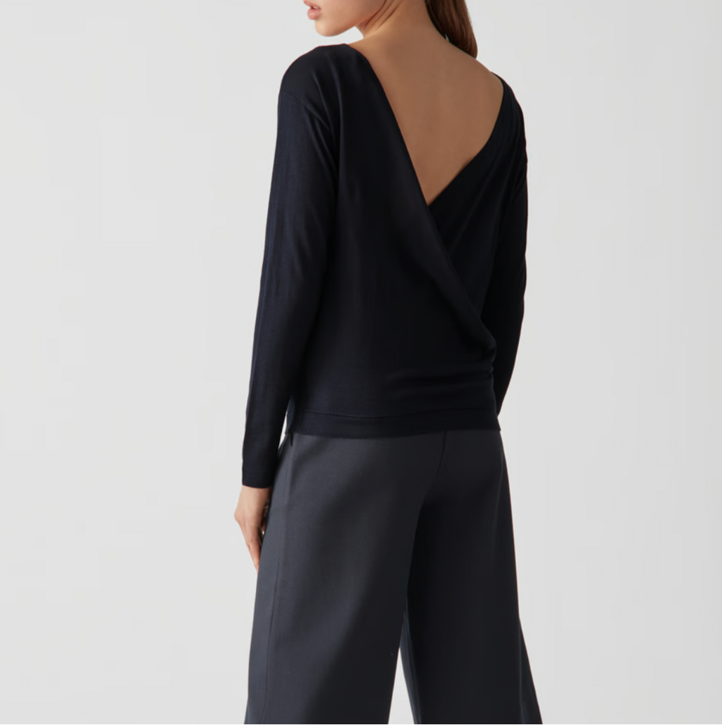 T-Shirt À Manches Longues Avec Effet Cache-Cœur - Navy - Femme