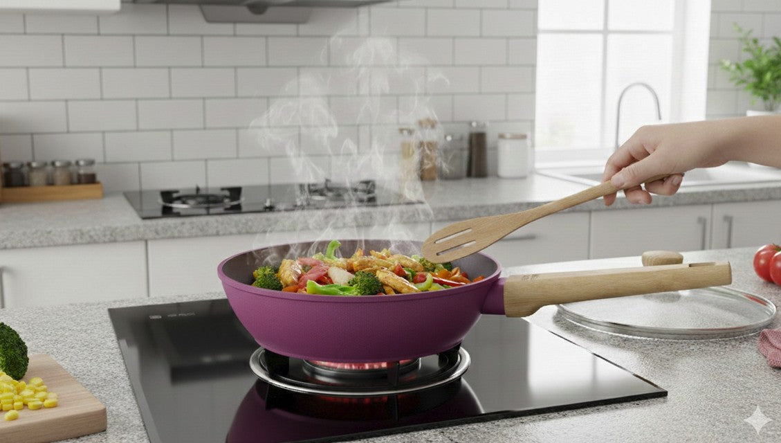 Sauteuse 28cm Avec Couvercle + Panier - Aluminium Forgé - Revêtement Céramique - Prune