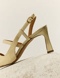 Sandales À Talons Casta - Cuir Plissé Écru - Femme
