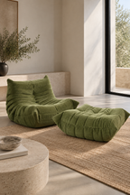 Ensemble Togo - Chauffeuse + Pouf - Velours Côtelé - Vert Frais
