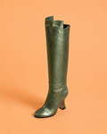 Bota alta Valda de piel de cordero laminada verde