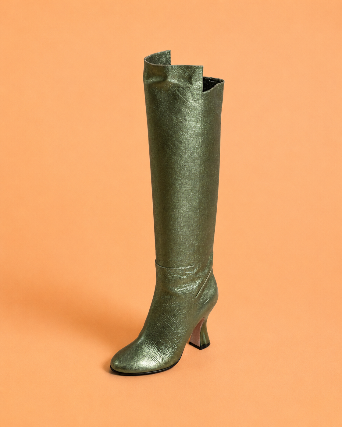 Bota alta Valda de piel de cordero laminada verde