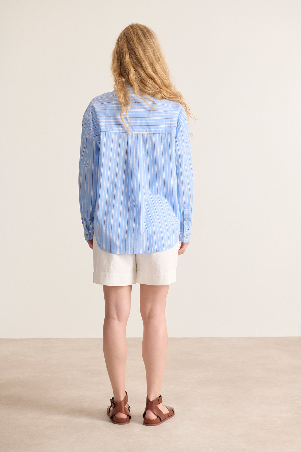 Camisa de rayas Garance Paris, corte recto y manga larga con botones de perlas para primavera mujer 