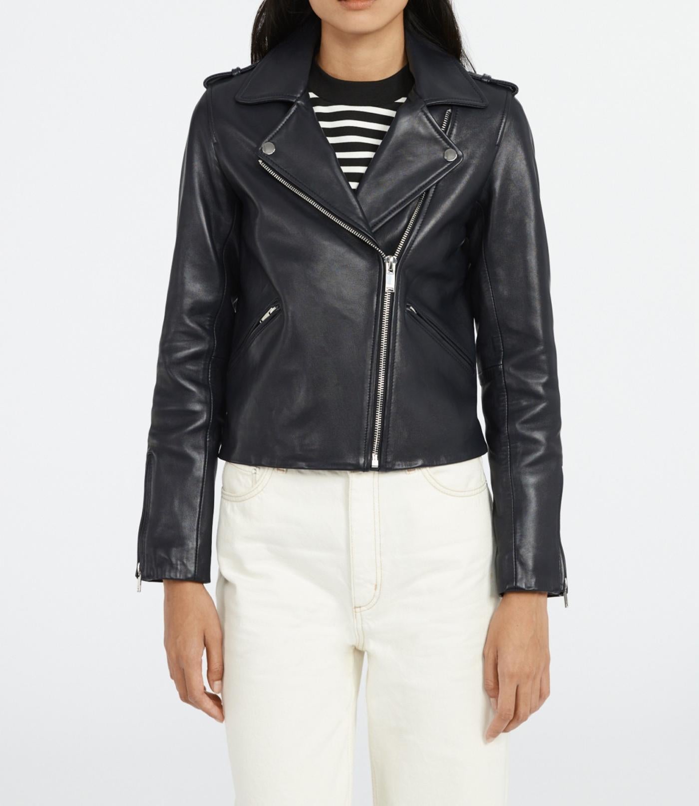 Claudie Pierlot - Cazadora de Cuero - Cuzia - Marino