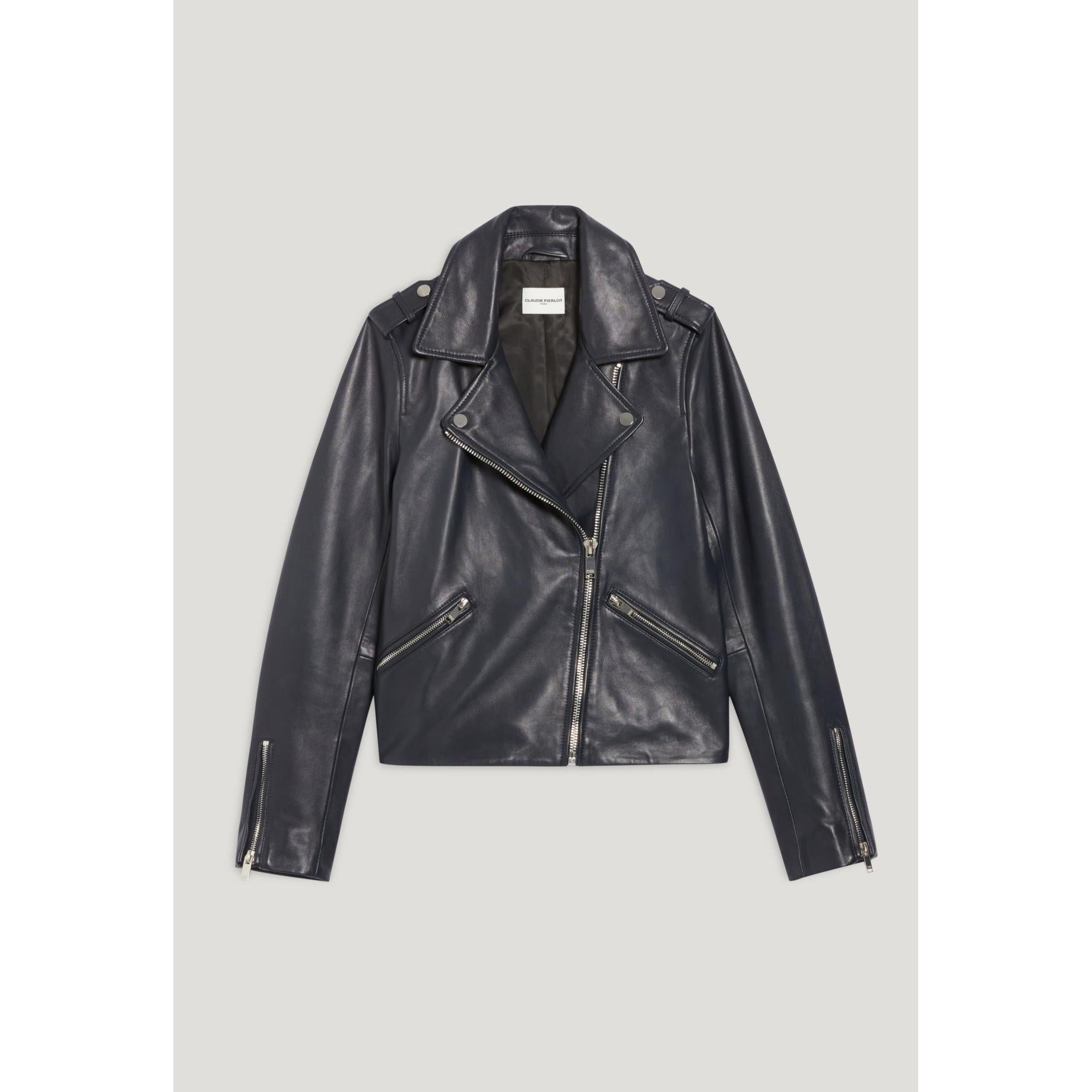 Claudie Pierlot - Chaqueta de cuero liso azul marino