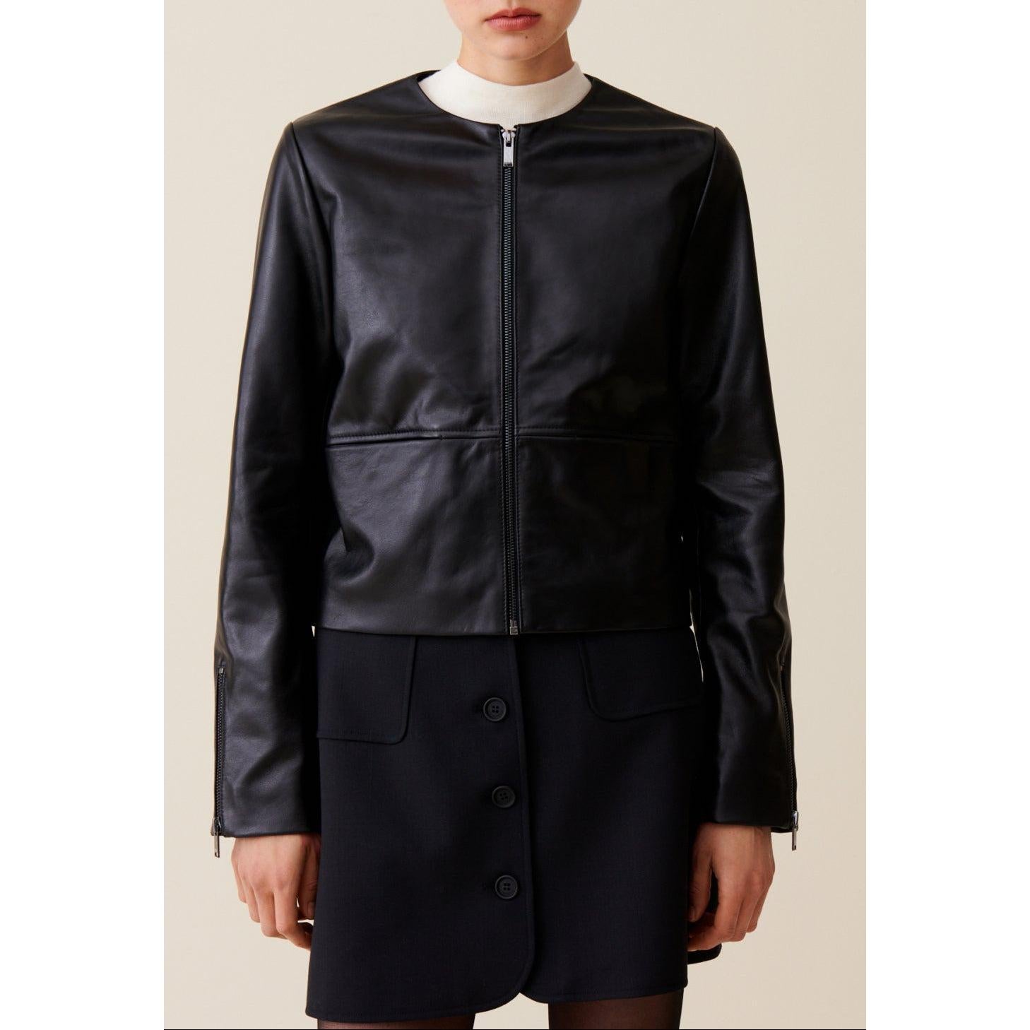 Claudie Pierlot - Veste Cuir Courte Col Rond