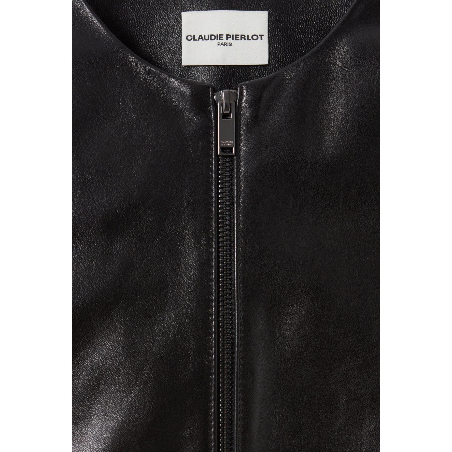 Claudie Pierlot - Veste Cuir Courte Col Rond