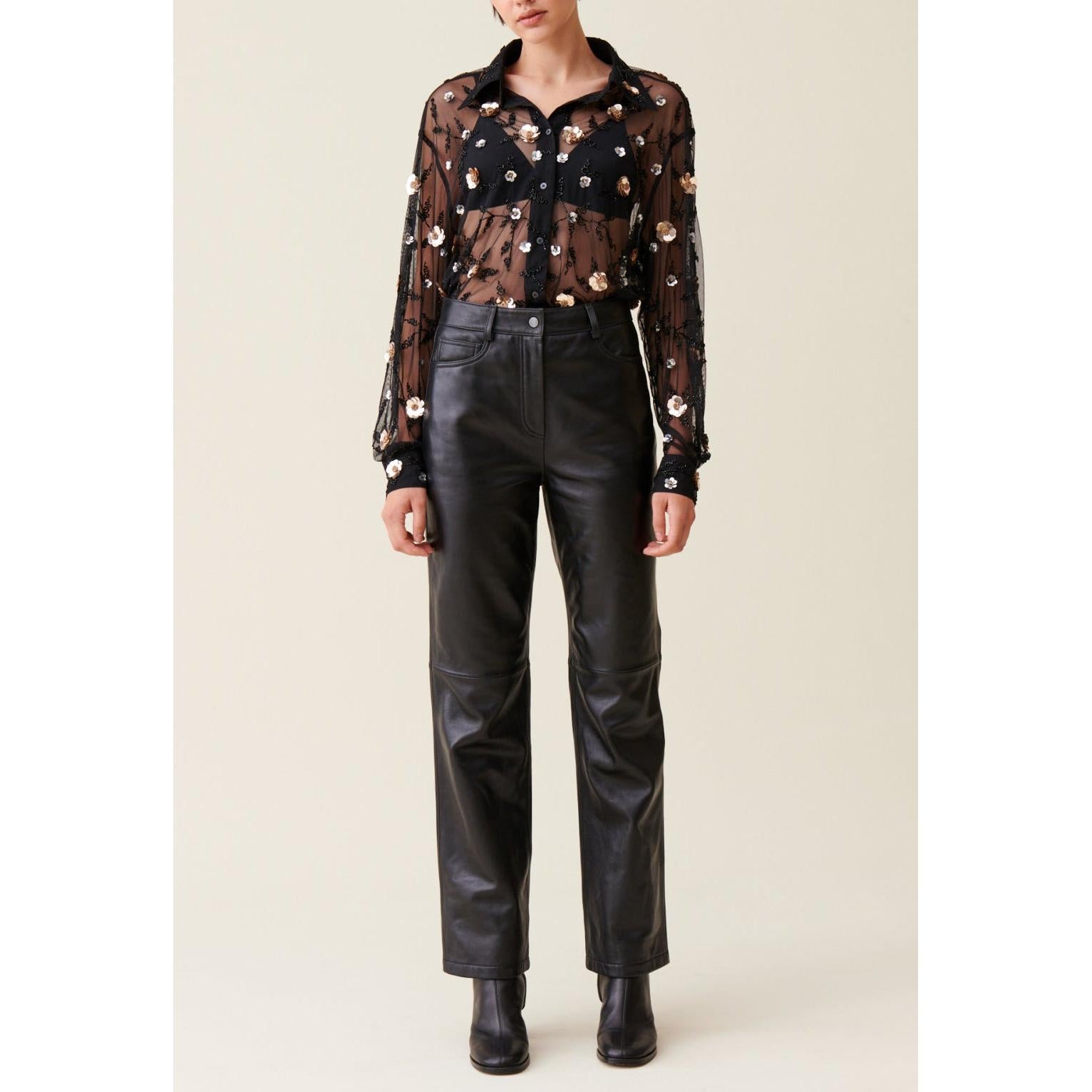 Claudie Pierlot - Camisa Negra Transparente Bordada
