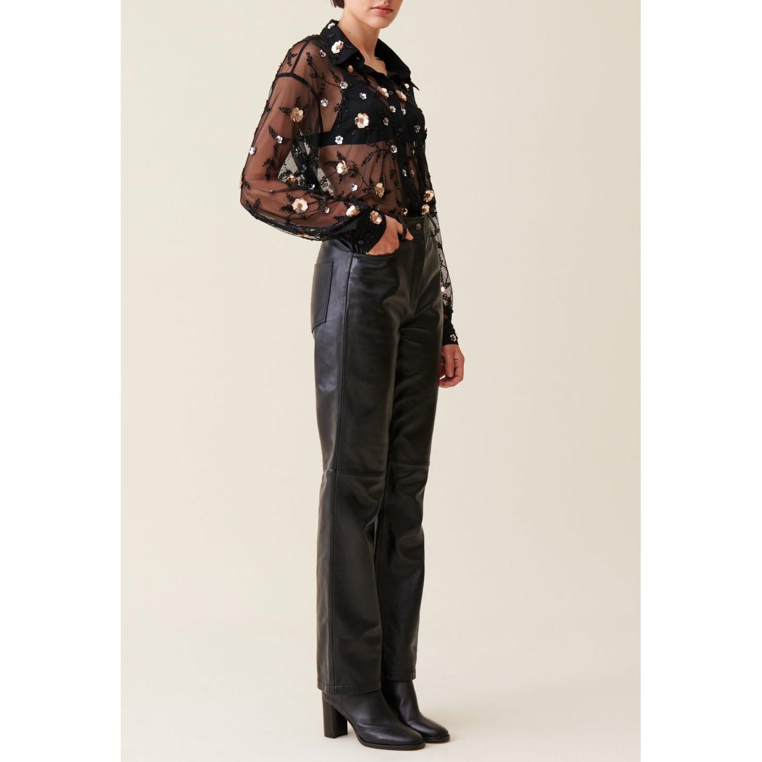 Claudie Pierlot - Camisa Negra Transparente Bordada