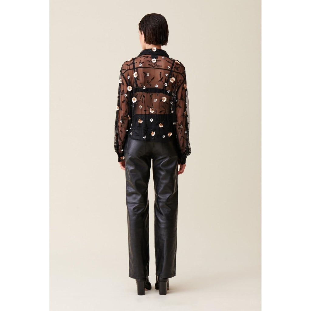 Claudie Pierlot - Camisa Negra Transparente Bordada