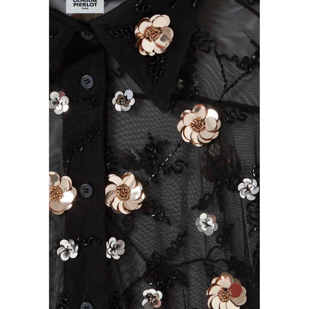 Claudie Pierlot - Camisa Negra Transparente Bordada