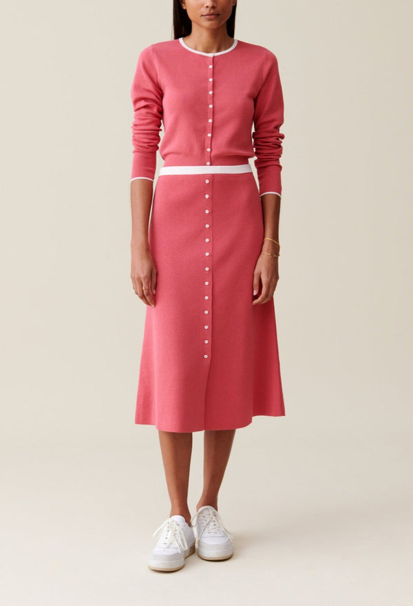 Claudie Pierlot - Jupe Maille - Maxi Plisso - Bois De Rose