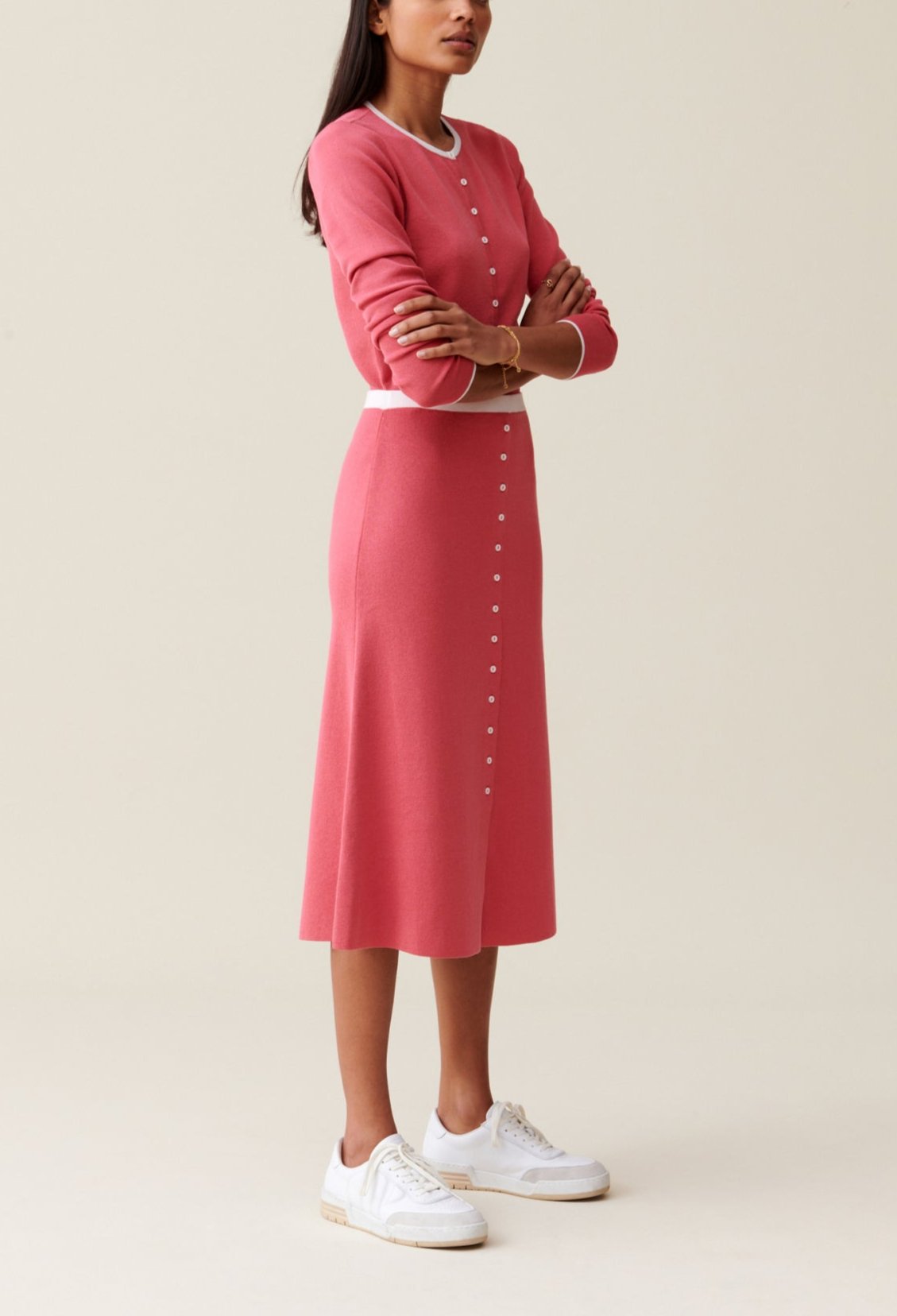Claudie Pierlot - Jupe Maille - Maxi Plisso - Bois De Rose