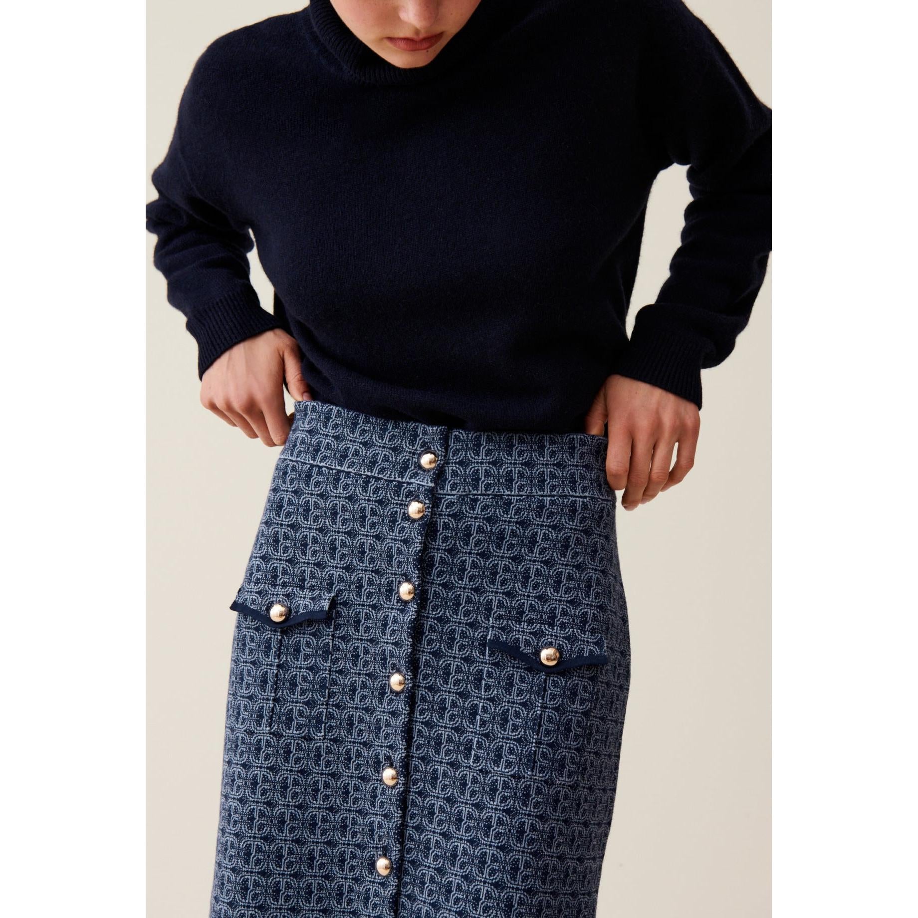 Navy High Waisted Monogram Skirt