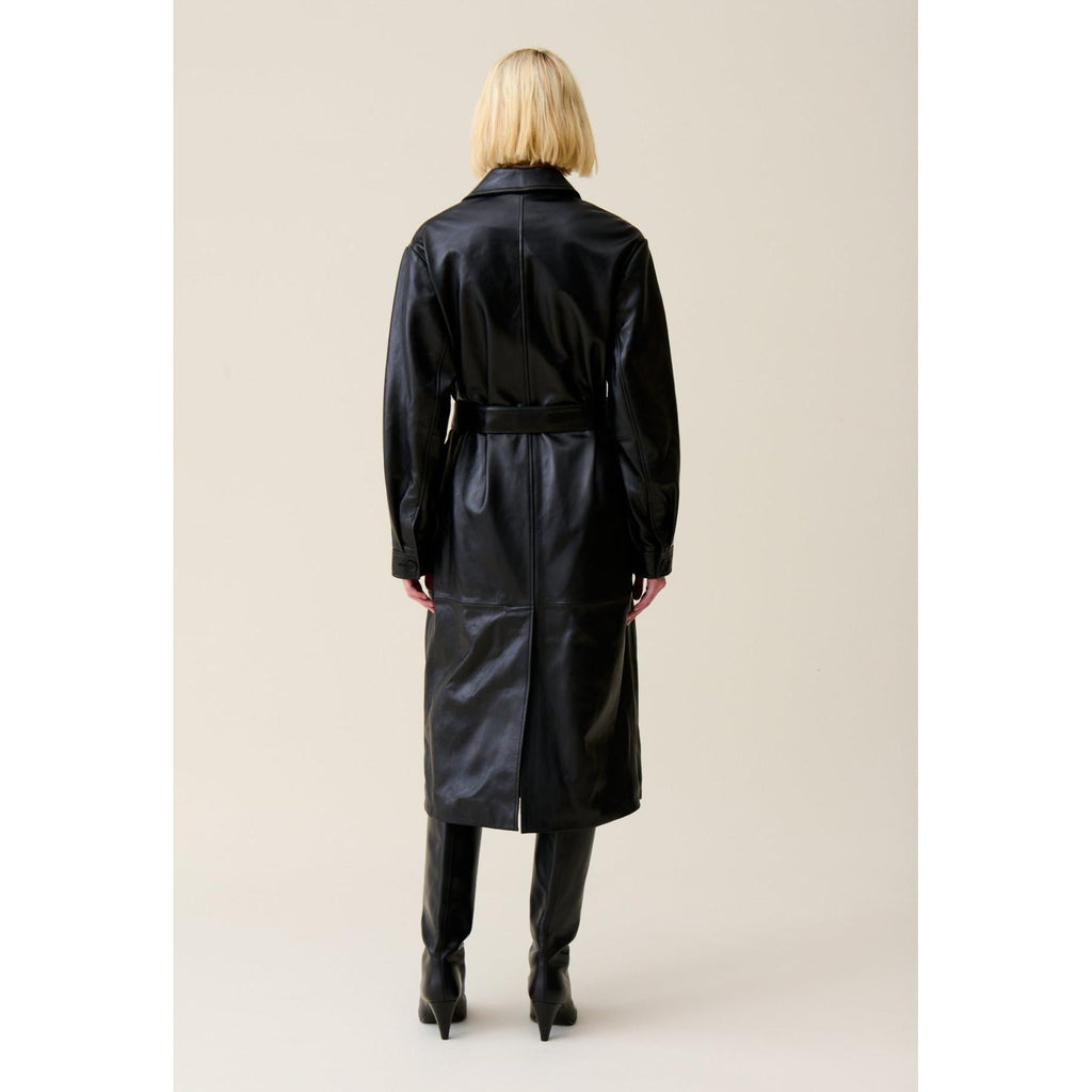 Leather Trench Coat with Tailored Collar