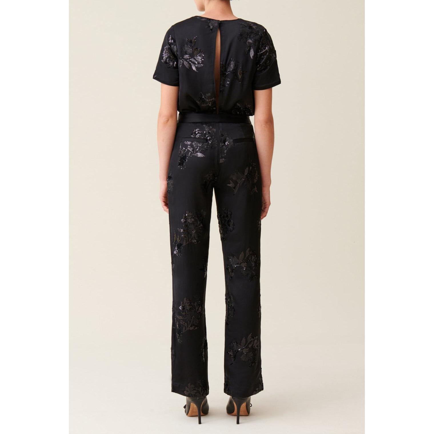 Black Embroidered Sequin Trousers