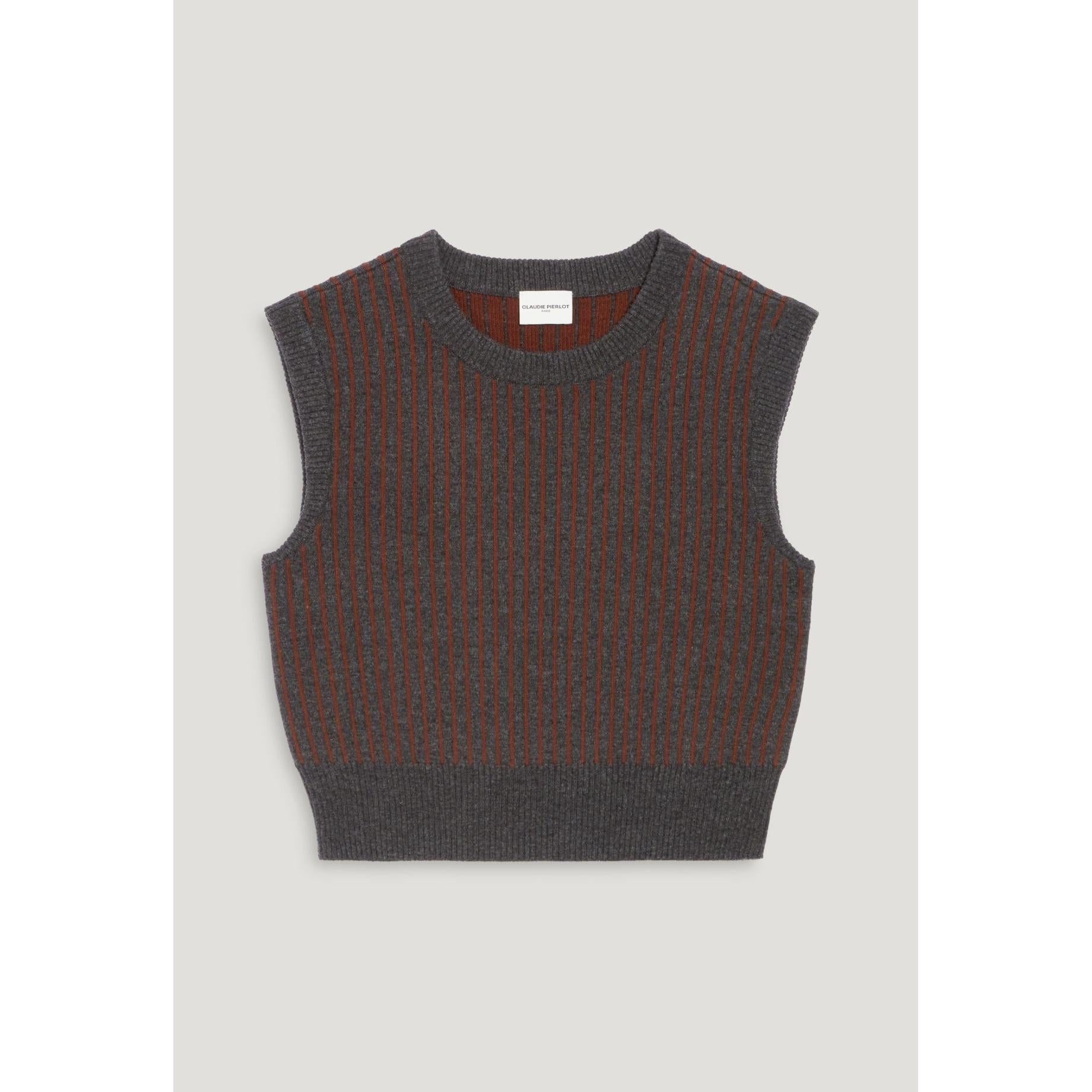 Claudie Pierlot - Pull Sans Manches Maille Rayée