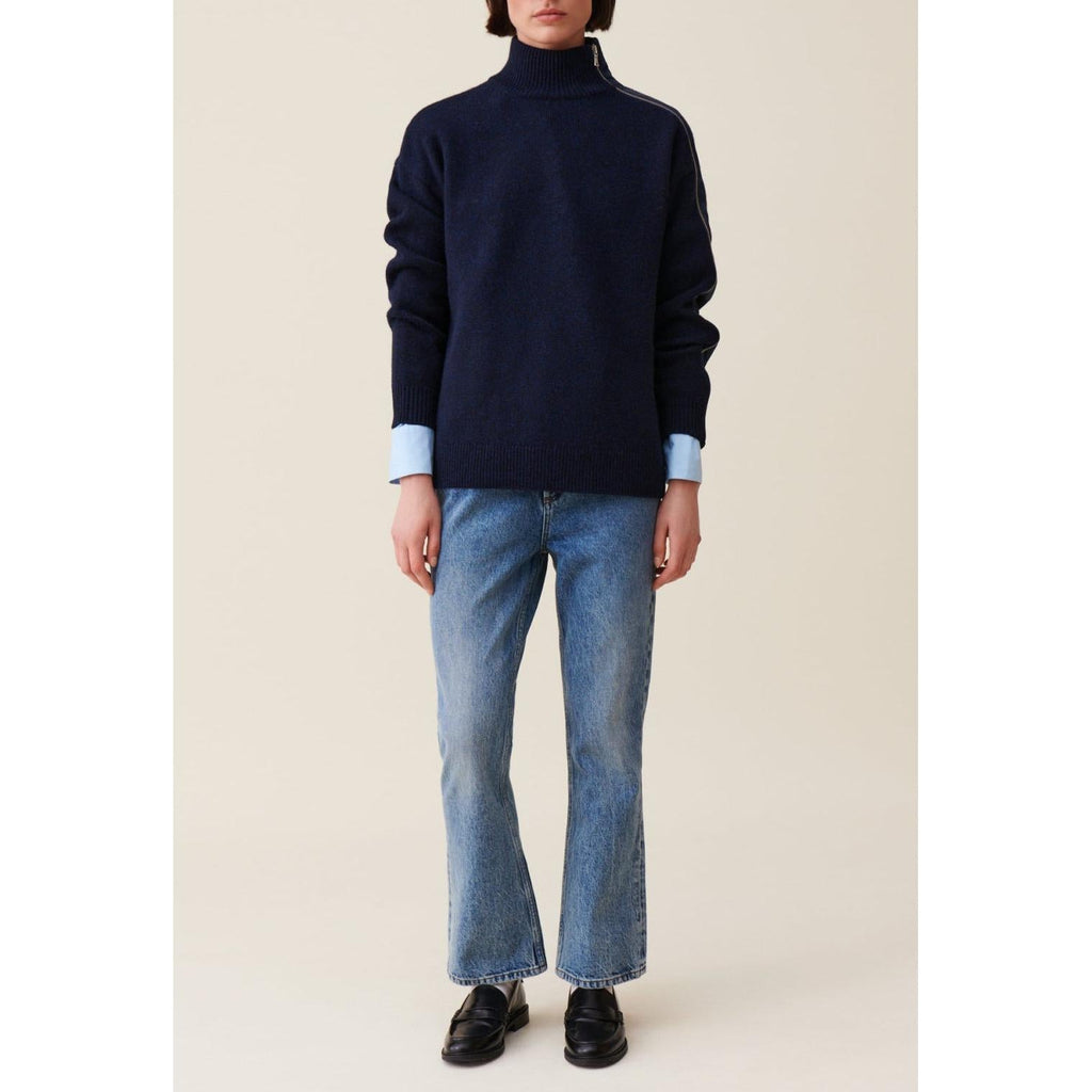 Claudie Pierlot - Pull Col Montant Zippé Bleu Marine