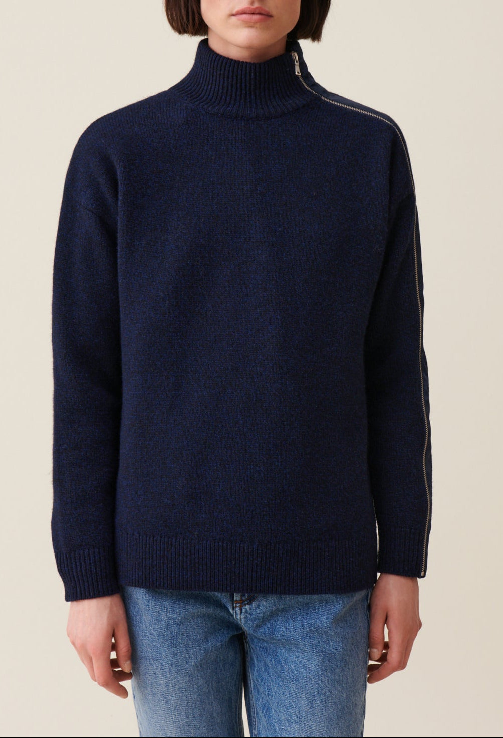 Claudie Pierlot - Pull Col Montant Zippé Bleu Marine