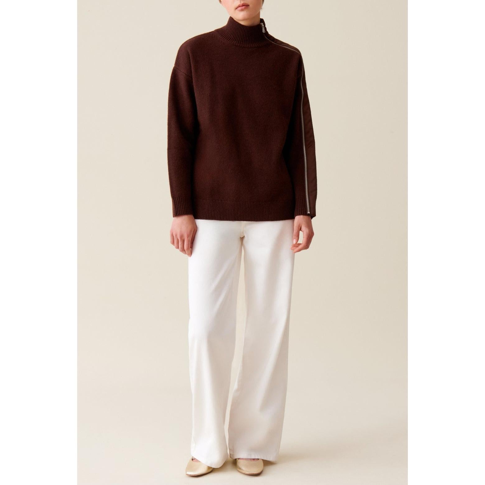 Claudie Pierlot - Jersey Cuello Alto con Cremallera Marrón