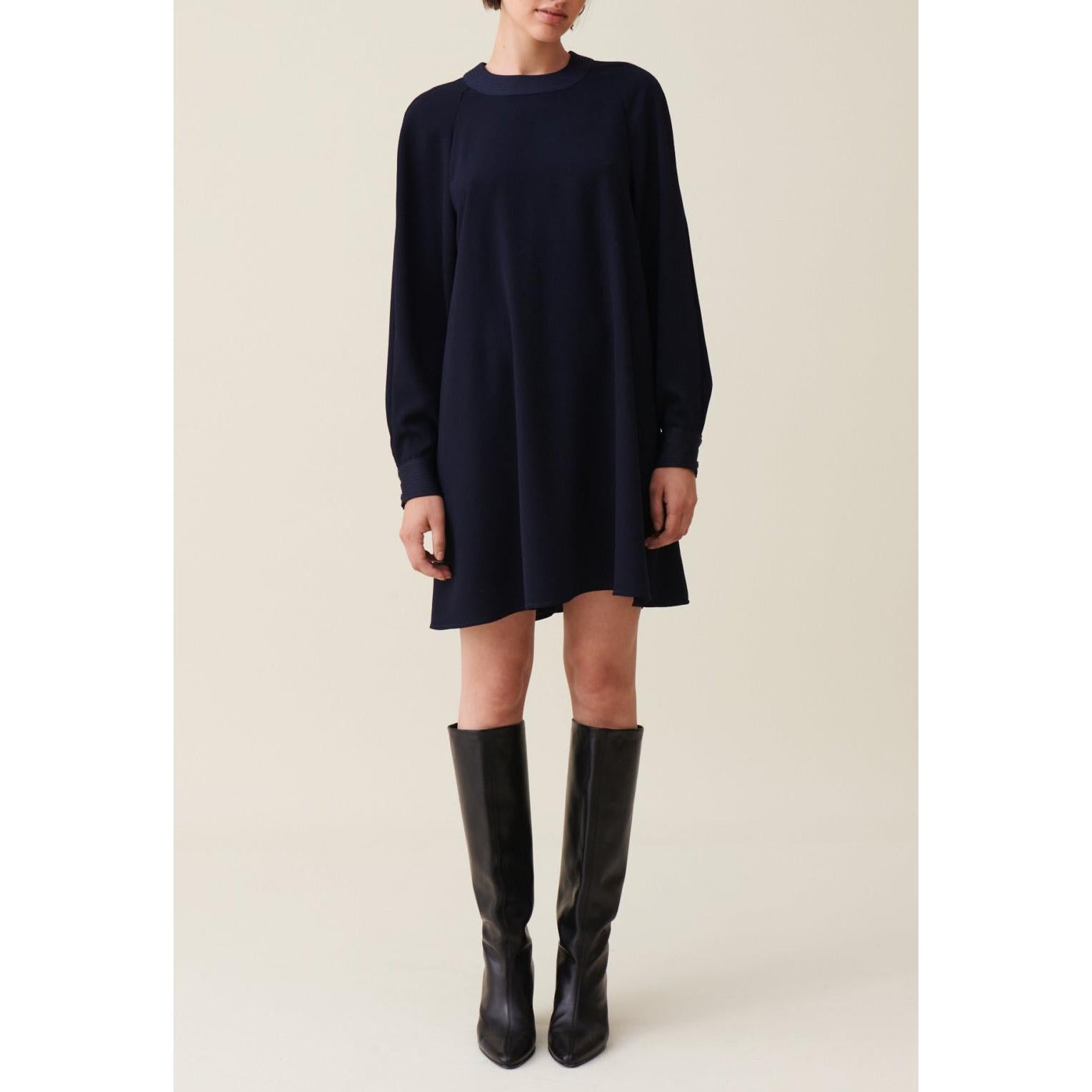 Navy Belted Babydoll Dress