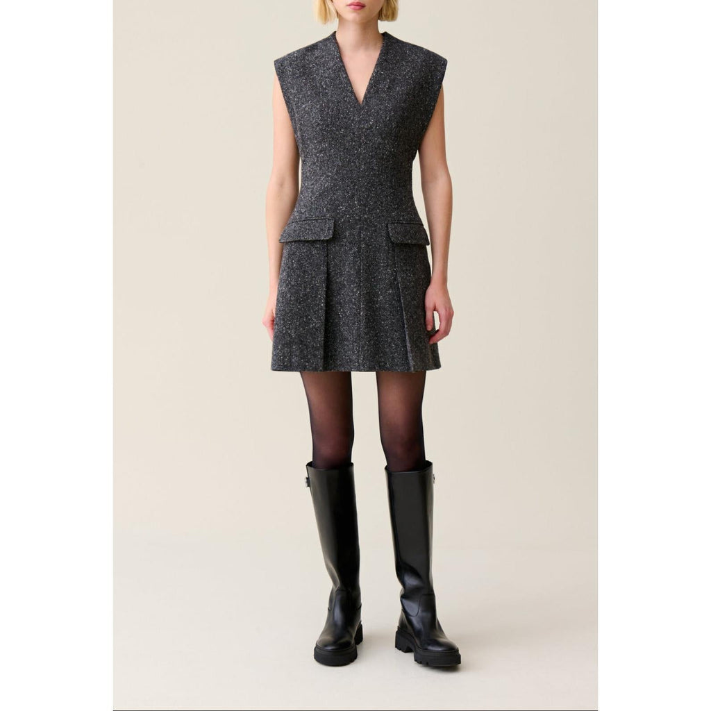 Claudie Pierlot - Robe Grise Cintrée Tailleur Tweed