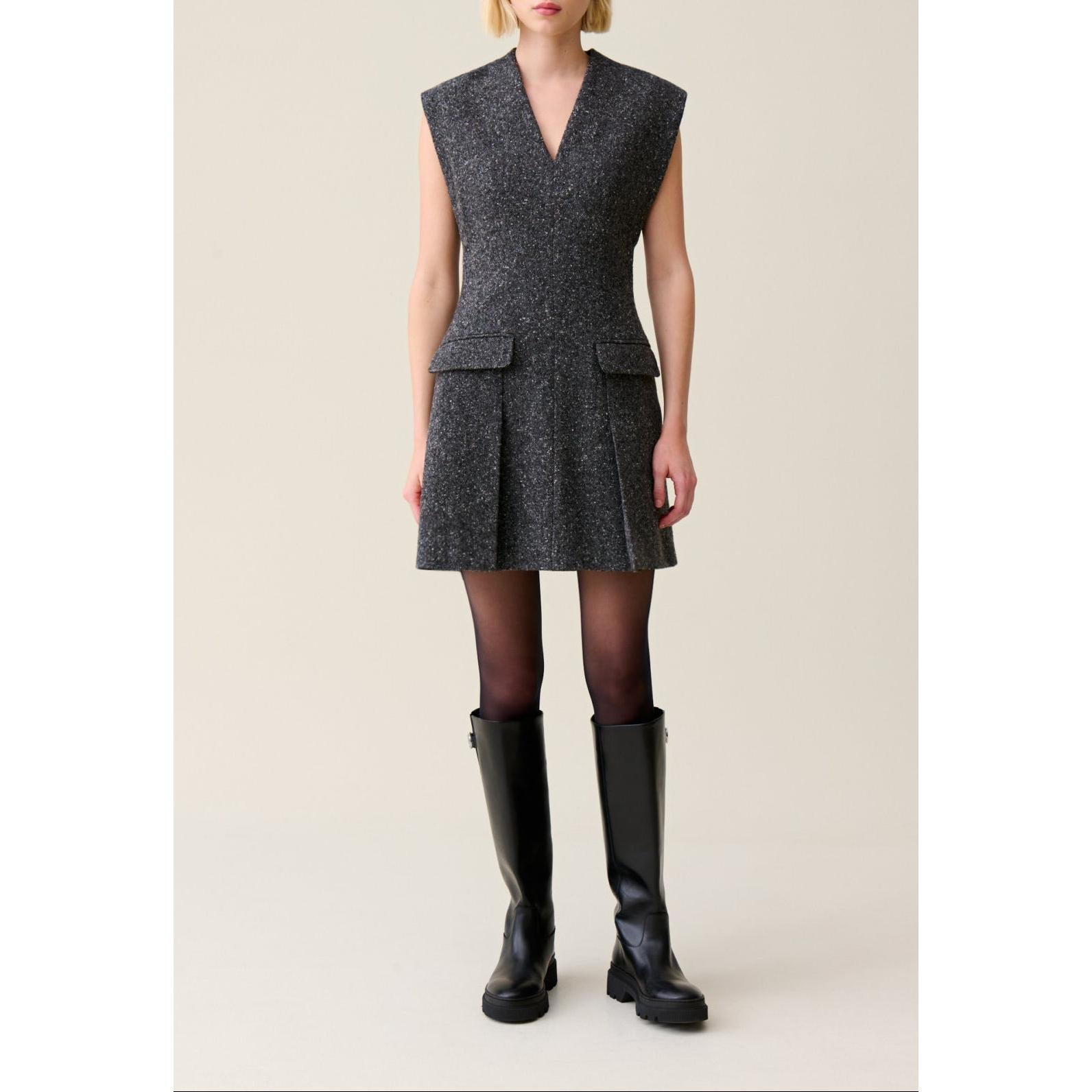 Claudie Pierlot - Robe Grise Cintrée Tailleur Tweed