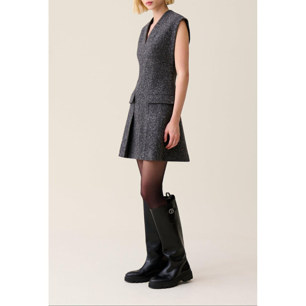 Claudie Pierlot - Robe Grise Cintrée Tailleur Tweed
