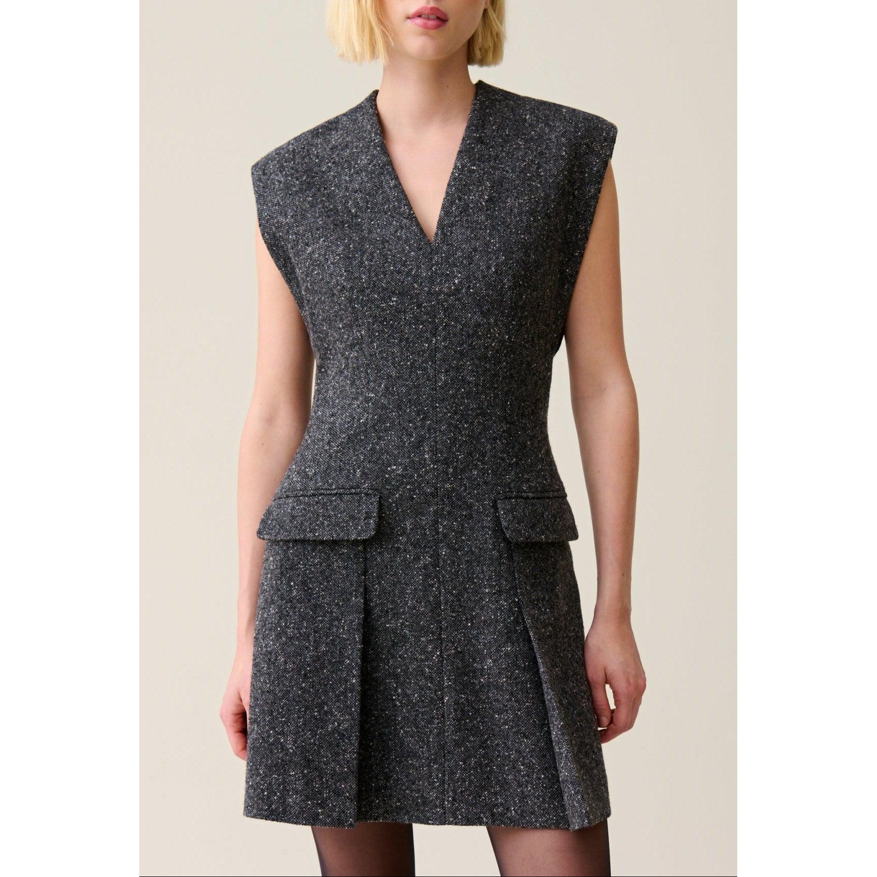 Claudie Pierlot - Robe Grise Cintrée Tailleur Tweed