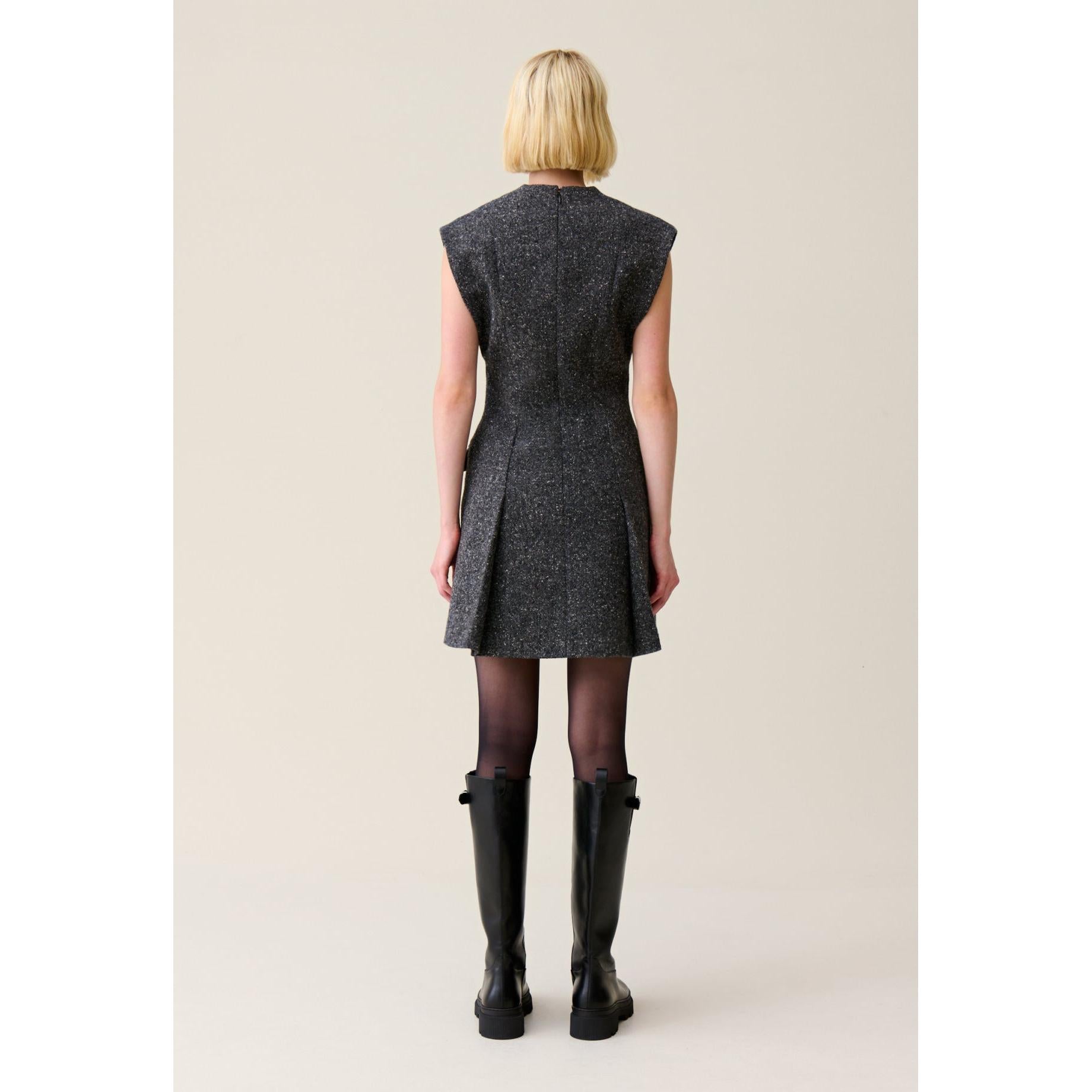 Claudie Pierlot - Robe Grise Cintrée Tailleur Tweed