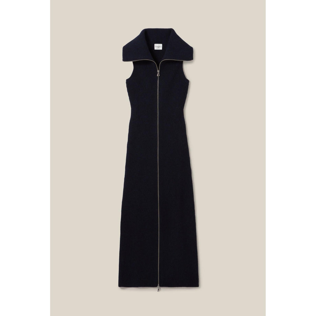 Zipped Knit Dress with Stand Collar