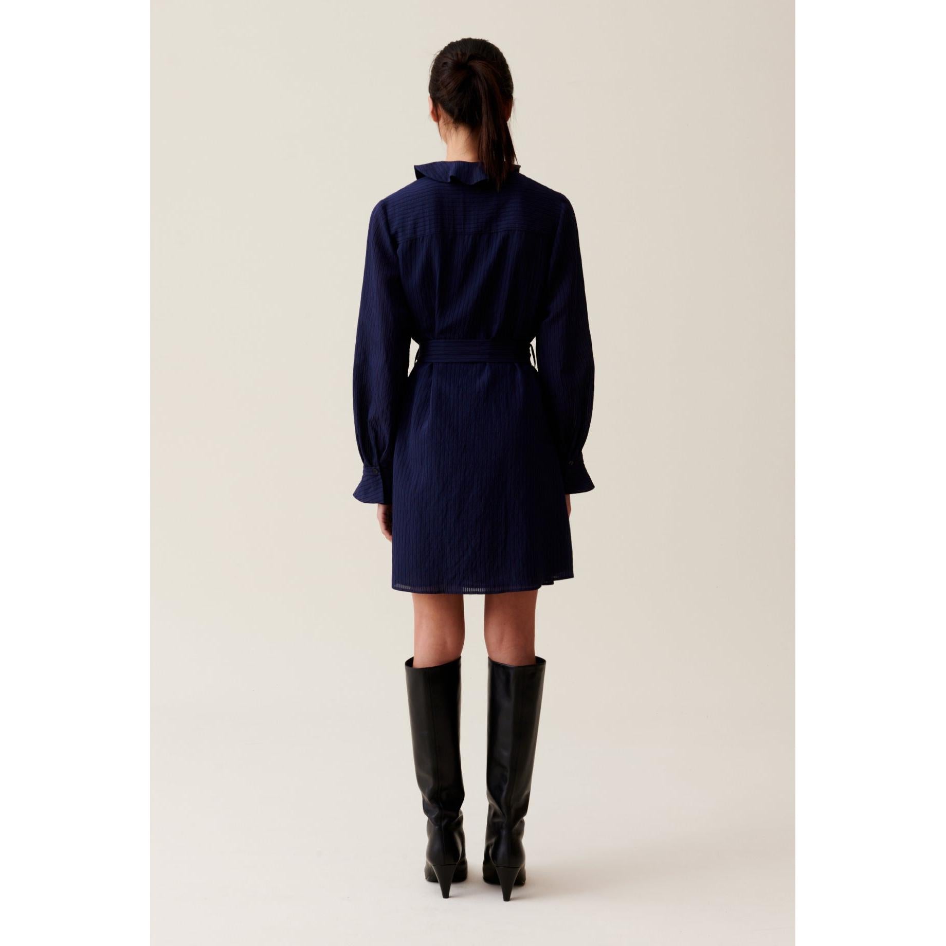 Claudie Pierlot - Robe Rayures Volants Marine
