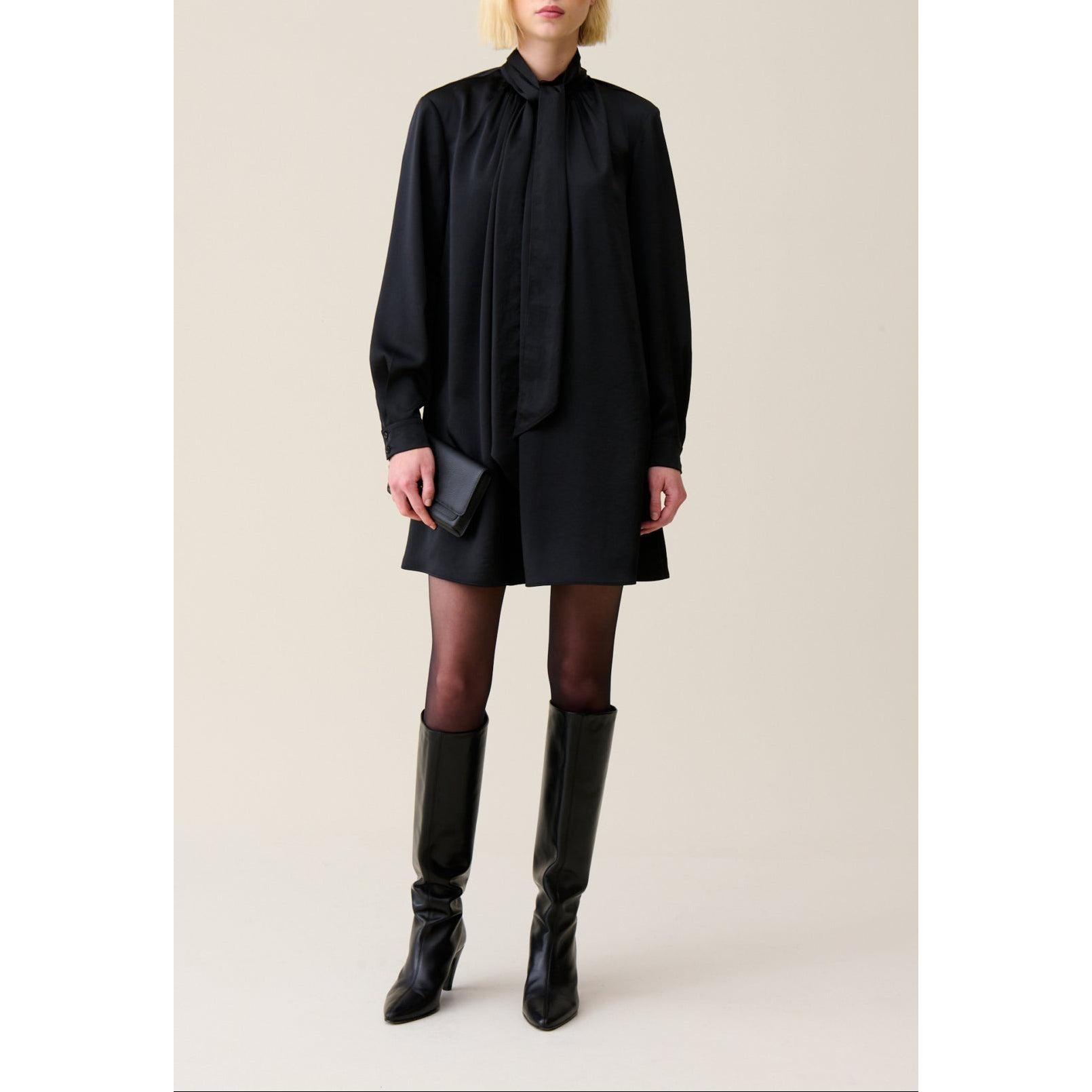 Claudie Pierlot - Fluid Dress Lavallière Collar Black