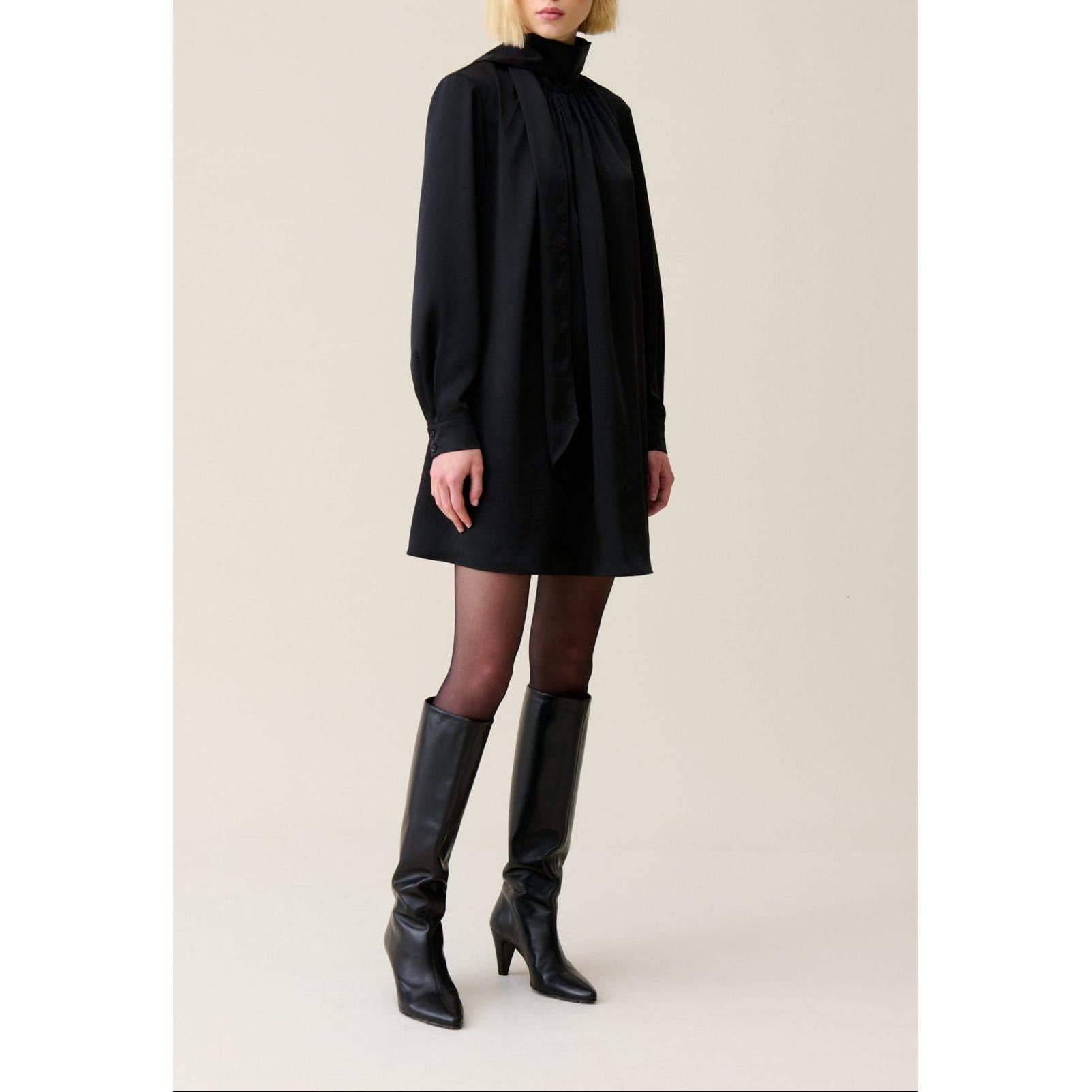 Claudie Pierlot - Fluid Dress Lavallière Collar Black