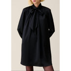 Black Fluid Dress with Lavallière Collar