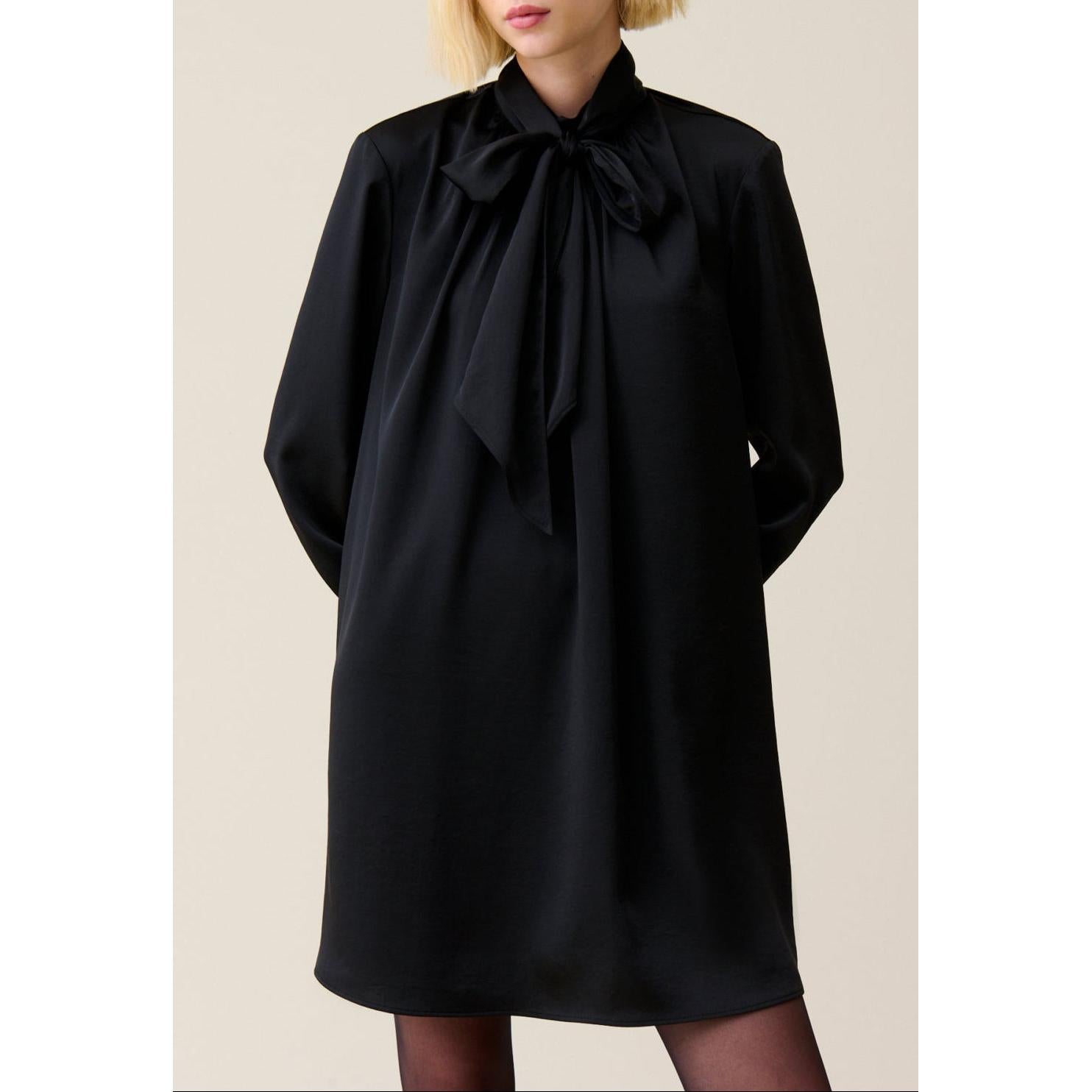 Claudie Pierlot - Fluid Dress Lavallière Collar Black