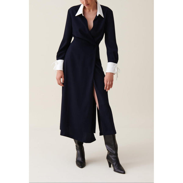 Long Fluid Crossover Dress Navy