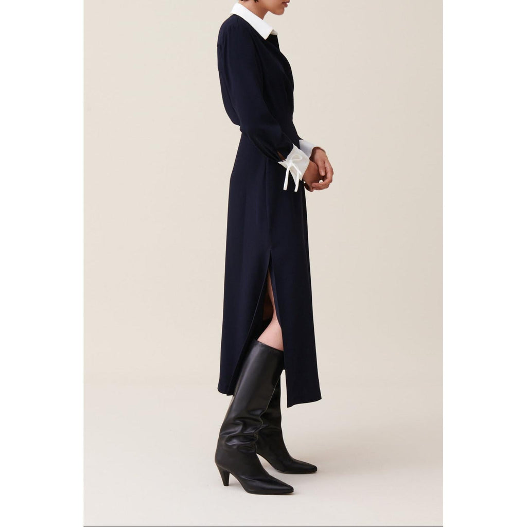 Long Fluid Crossover Dress Navy
