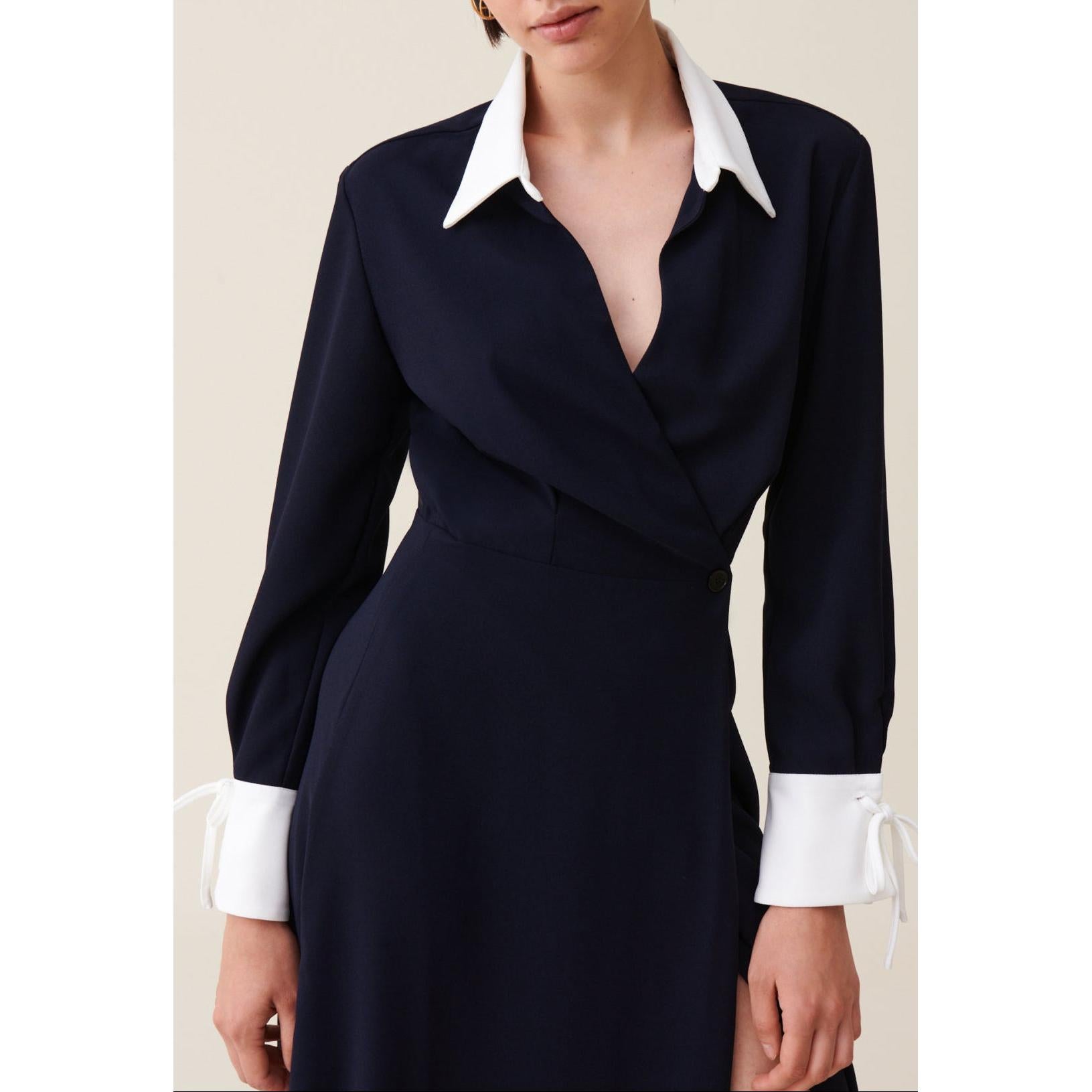 Long Fluid Crossover Dress Navy