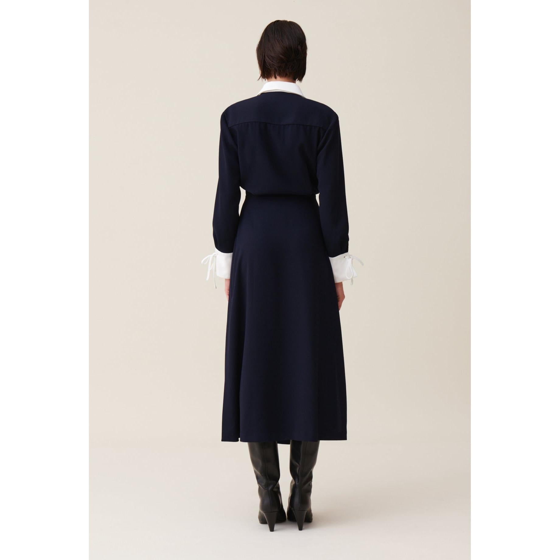 Long Fluid Crossover Dress Navy