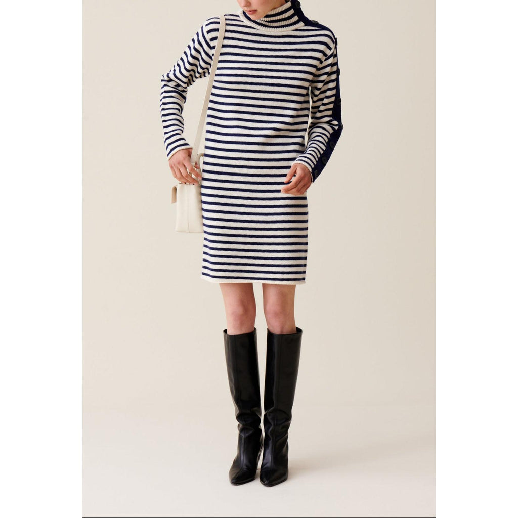 Nautical Knit High-Neck Dress