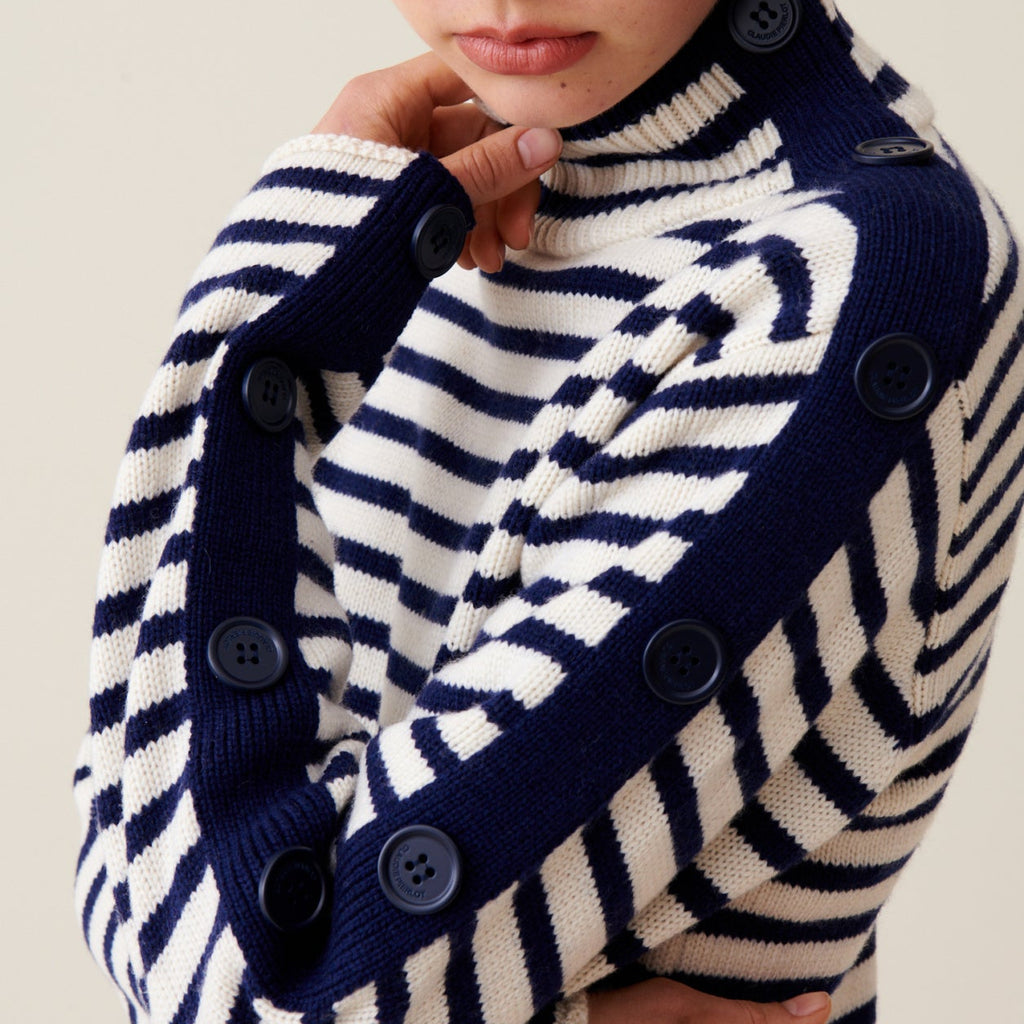 Nautical Knit High-Neck Dress