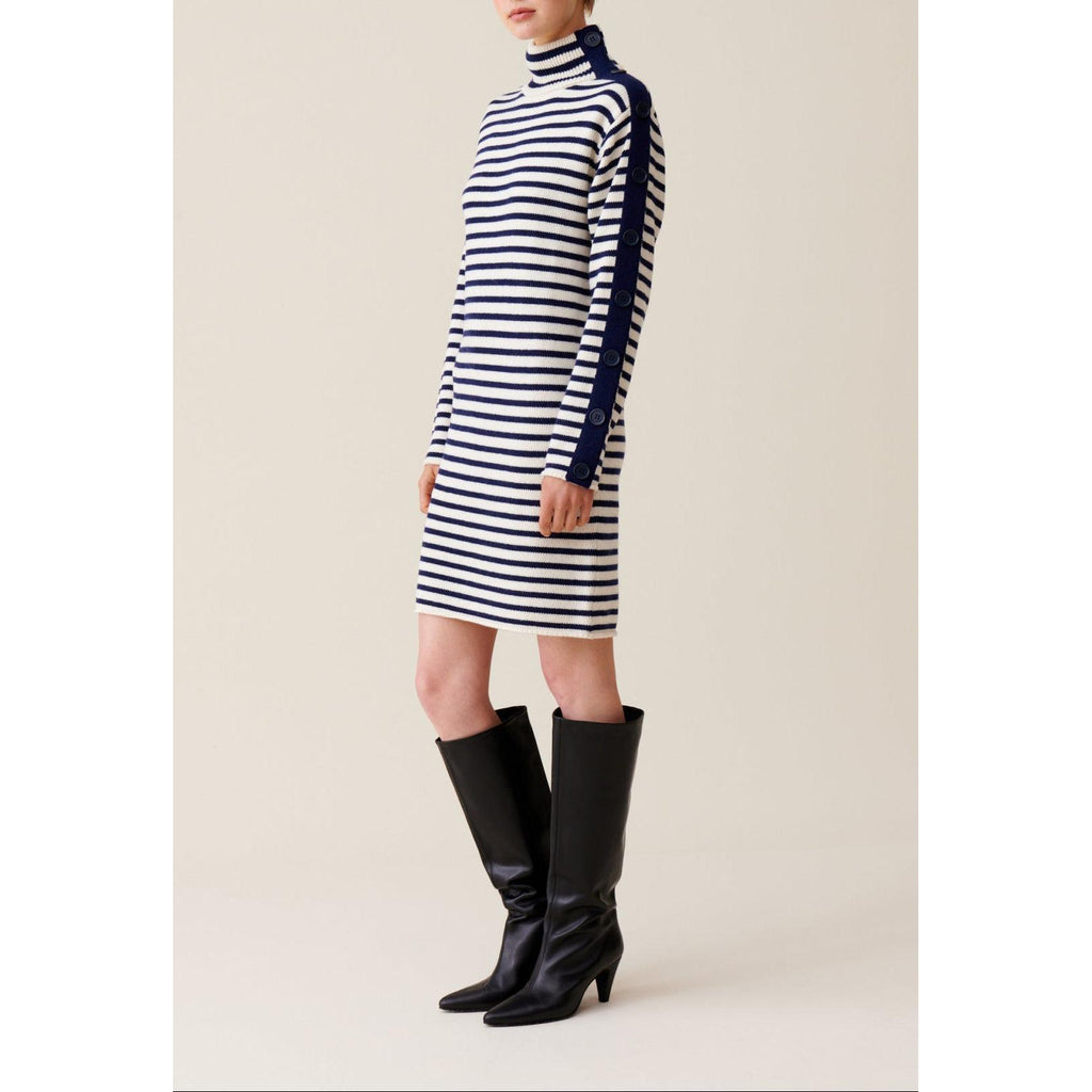 Nautical Knit High-Neck Dress