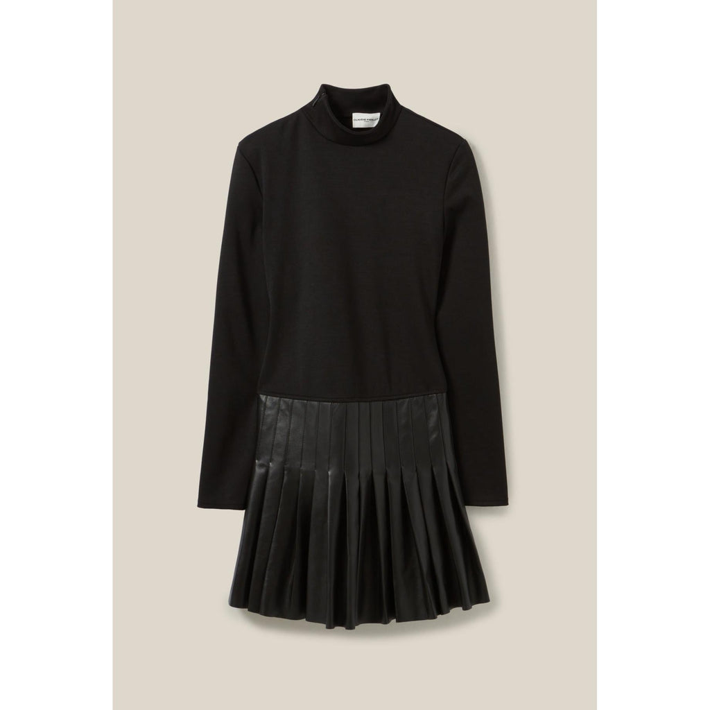 Claudie Pierlot - Robe Noire Bi-Matière Cuir