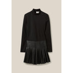 Claudie Pierlot - Robe Noire Bi-Matière Cuir